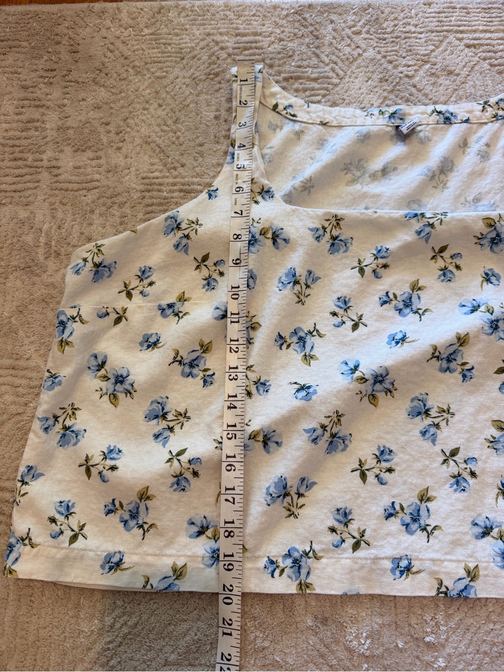 Old Navy White Blue Floral Linen Blend Tank Top XXL Cottagecore Sleeveless - Picture 7 of 8